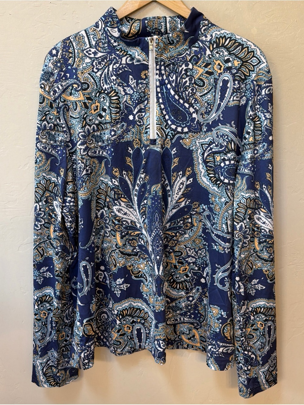 Acegolfs Womens Sz XXXL Blue Paisley Quarter Zip Long Sleeve Golf Top Pullover